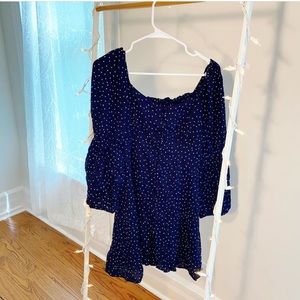 Blue and white polka dotted dress
